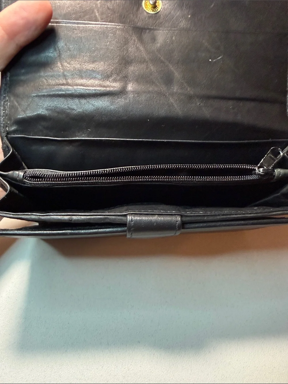 Black Leather Trifold Wallet with ID Window